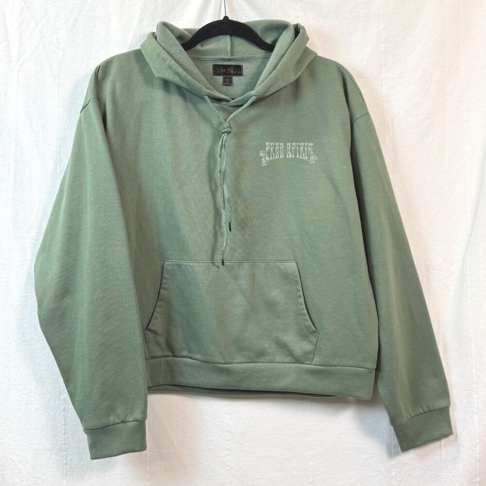 Vivre La Vie Hoodie Womens Sz L Free Spirit Green Double Sided Sweatshirt